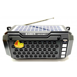 радиоприемник HAIRUN+Bluetooth+USB+SD+фонарик+аккумулятор 18650+солнечная зарядка HR-S14BT