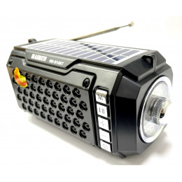 радиоприемник HAIRUN+Bluetooth+USB+SD+фонарик+аккумулятор 18650+солнечная зарядка HR-S14BT